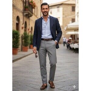 Zanella Men Dress Pants 38x30 Italian Wool Cuffed Natural Stretch Trousers